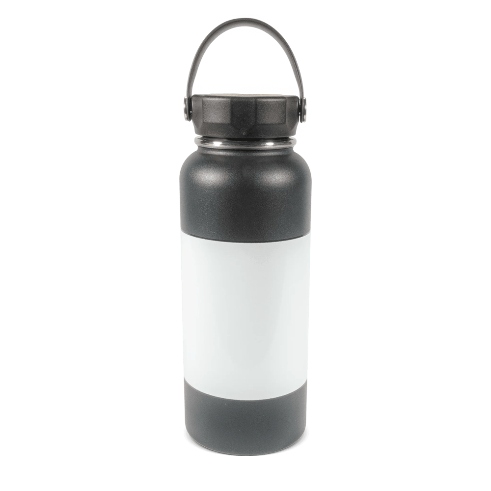 HPN SubliCraft 32 oz. Black Sublimation Stainless Steel Summit Bottle with White Patch - 25 Per Case - HeatPressNation