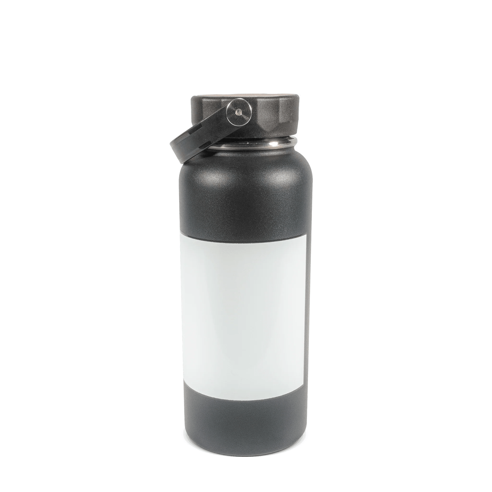 HPN SubliCraft 32 oz. Black Sublimation Stainless Steel Summit Bottle with White Patch - 25 Per Case - HeatPressNation
