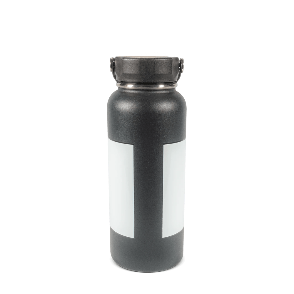HPN SubliCraft 32 oz. Black Sublimation Stainless Steel Summit Bottle with White Patch - 25 Per Case - HeatPressNation