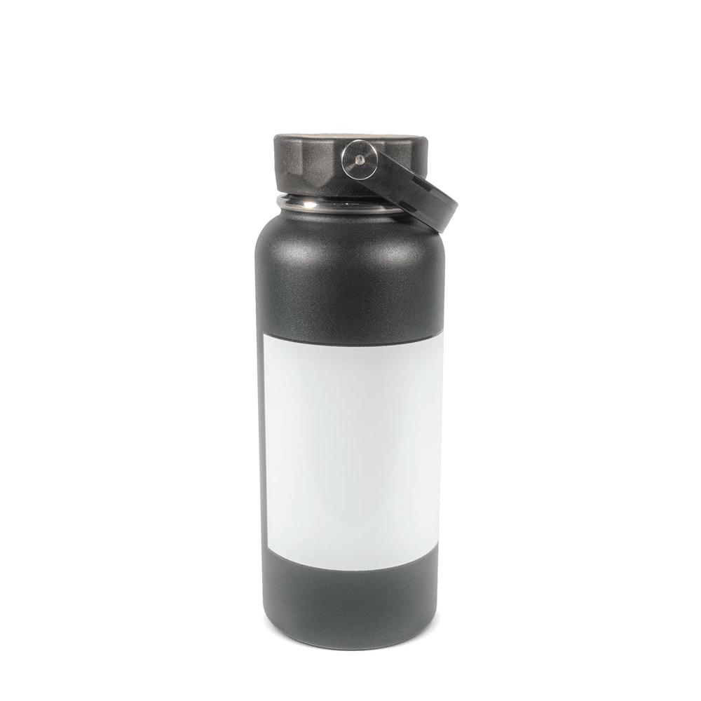 HPN SubliCraft 32 oz. Black Sublimation Stainless Steel Summit Bottle with White Patch - 25 Per Case - HeatPressNation