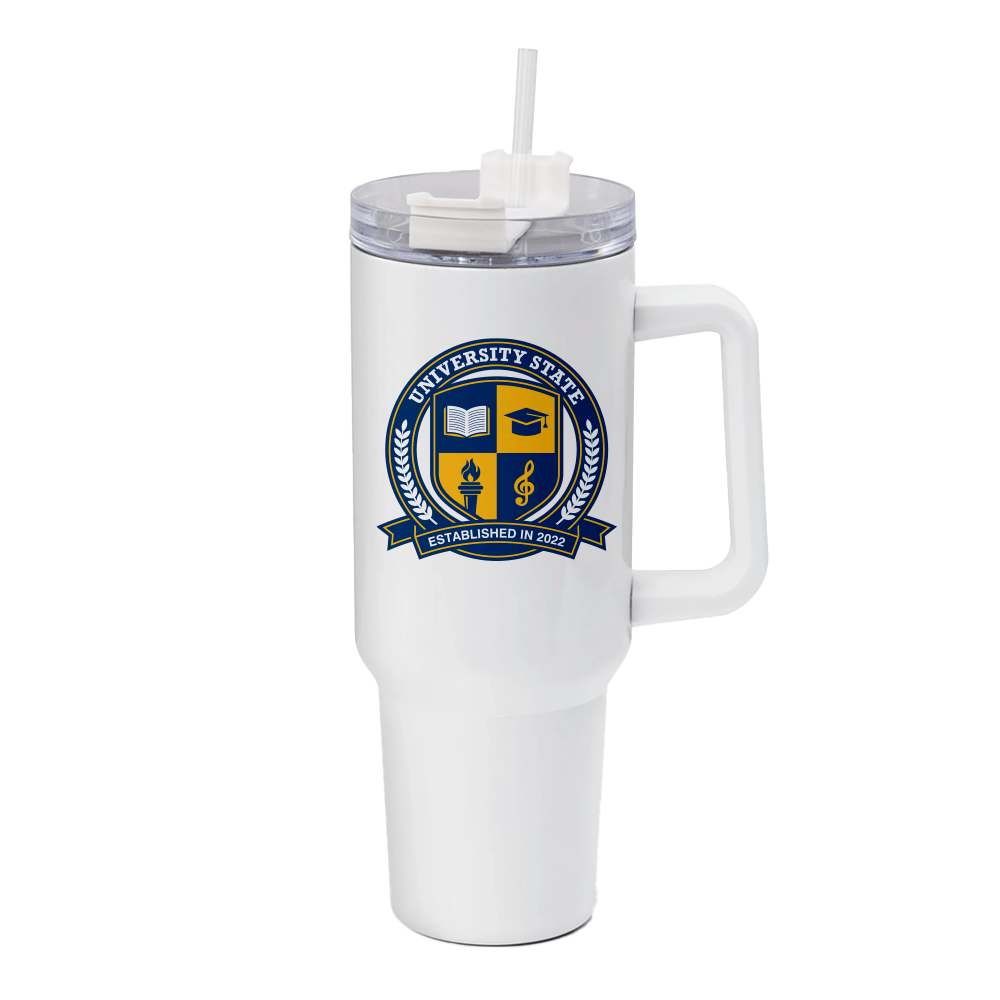 HPN SubliCraft 40 oz. Sublimation Stainless Steel Travel Mug w/ Straw and Handle - White - 20 Per Case - HeatPressNation