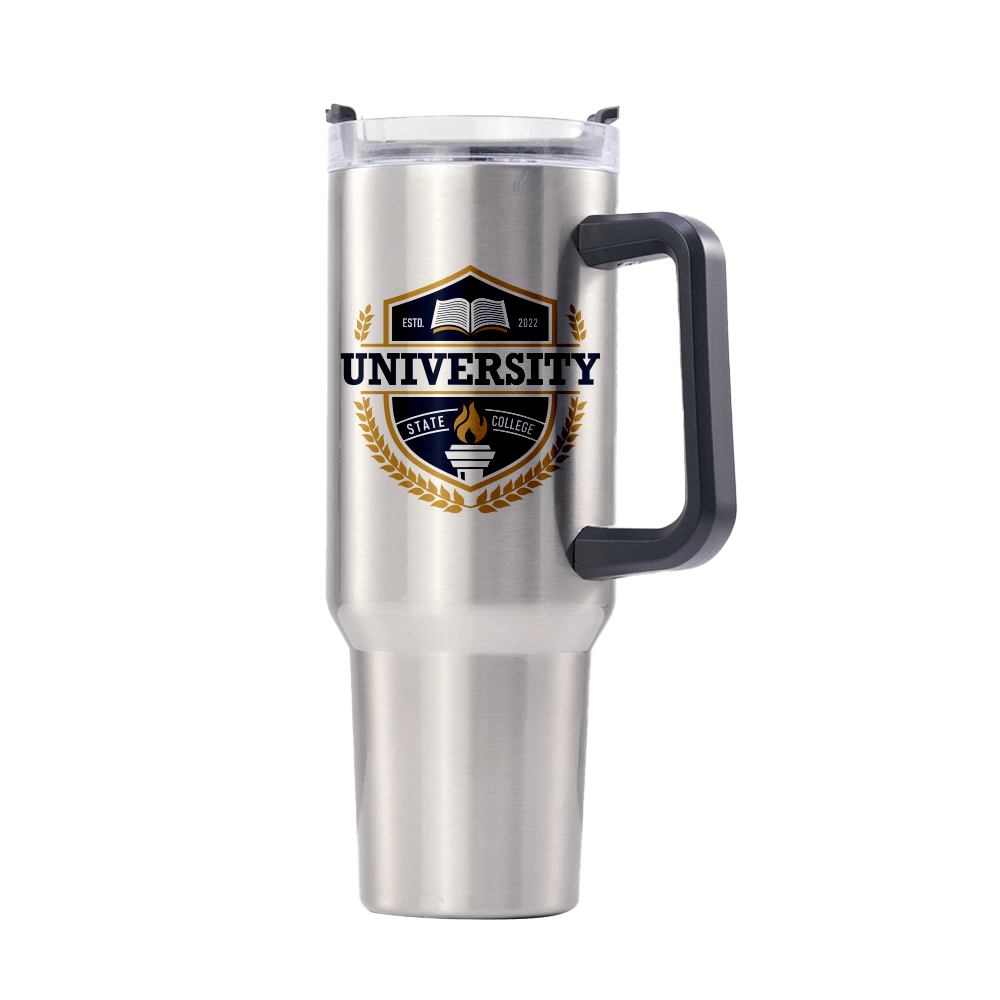 HPN SubliCraft 40 oz. Sublimation Stainless Steel Travel Mug w/ Straw and Handle - Silver - 20 Per Case - HeatPressNation