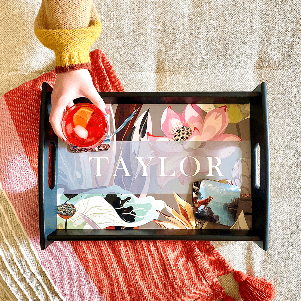 Unisub 13.25" x 8.25" Small Espresso Serving Tray - w/ Sublimatable Hardboard Insert - Gloss White/Raw Back - HeatPressNation