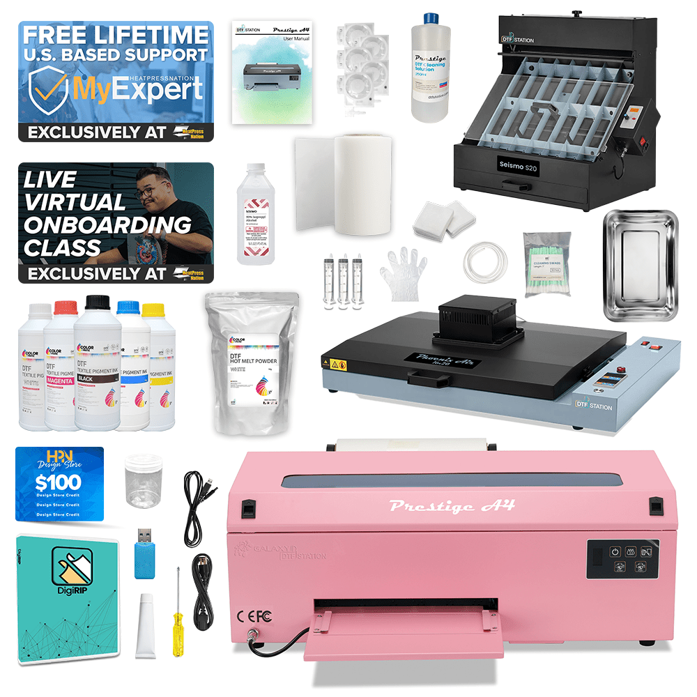 DTF Station 8" Prestige A4 Seismo S20 Shaker and Oven Bundle - Pink - HeatPressNation