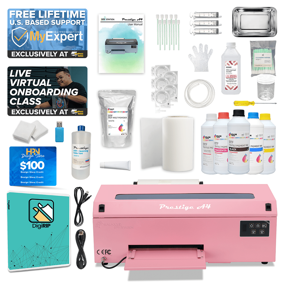 DTF Station 8" Prestige A4 DTF Printer with Ink, Film, and Supplies - Pink - HeatPressNation