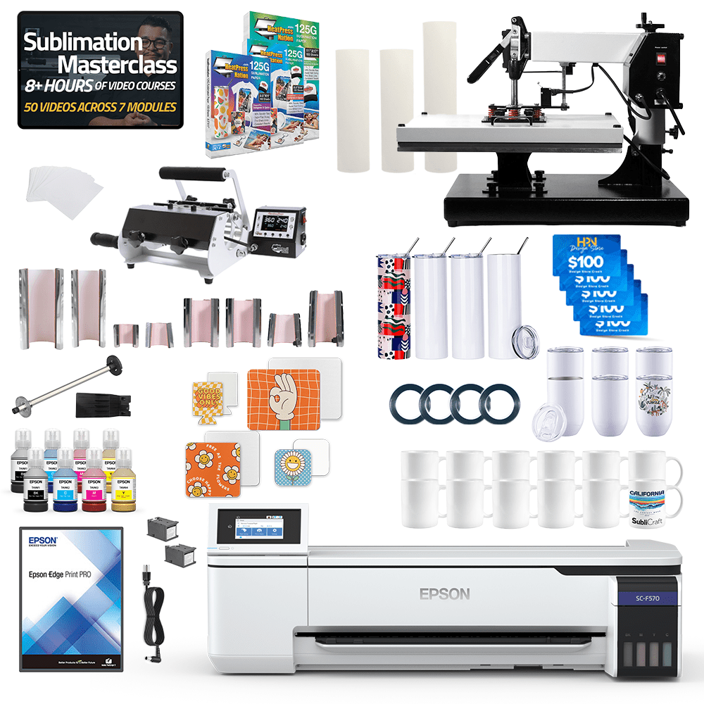 Epson SureColor F570 24" Pro Sublimation Printer 8 - in - 1 Mug Press and 16" x 20" Swing Away Press Bundle - HeatPressNation