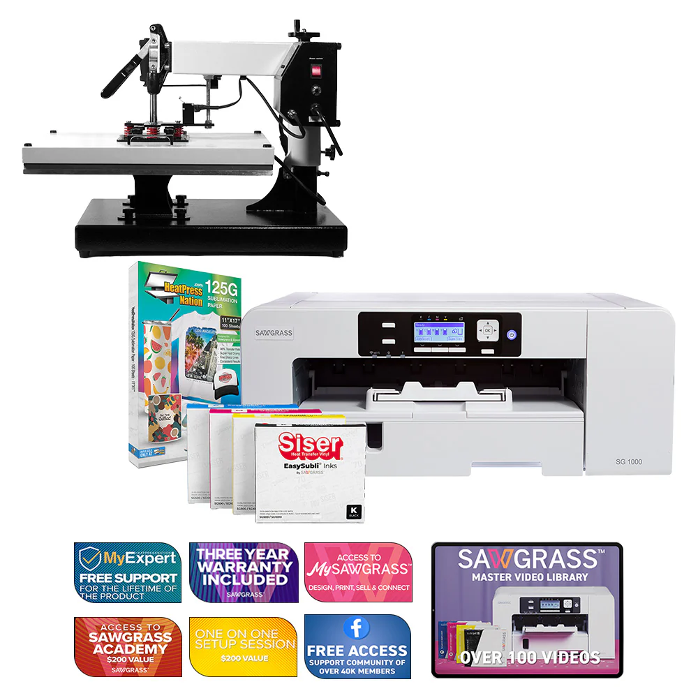 Sawgrass Virtuoso SG1000 Siser EasySubli Printer with Signature Series 16" x 20" Swing-Away Heat Press