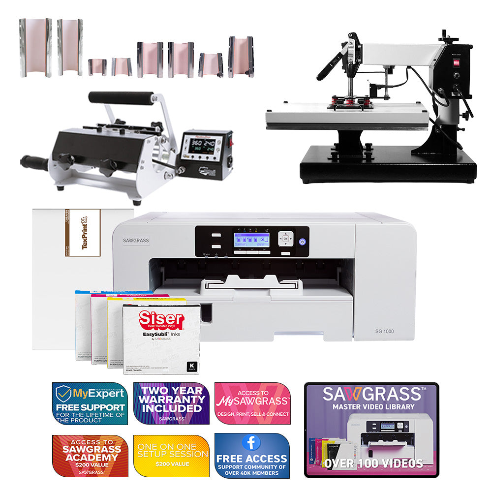 Sawgrass Virtuoso SG1000 Siser EasySubli Printer with Signature Series 16" x 20" Swing-Away Heat Press and 8-in-1 Mug Press