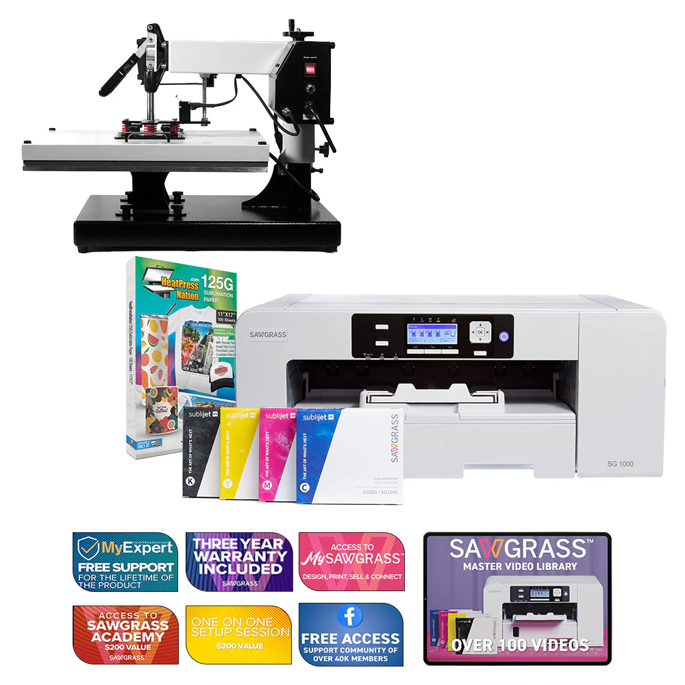 Sawgrass Virtuoso SG1000 Sublijet Sublimation Printer with Signature Series 16" x 20" Swing-Away Heat Press