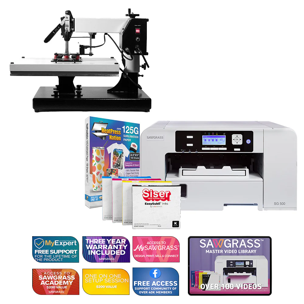 Sawgrass Virtuoso SG500 Siser EasySubli Printer with Signature Series 16" x 20" Swing-Away Heat Press