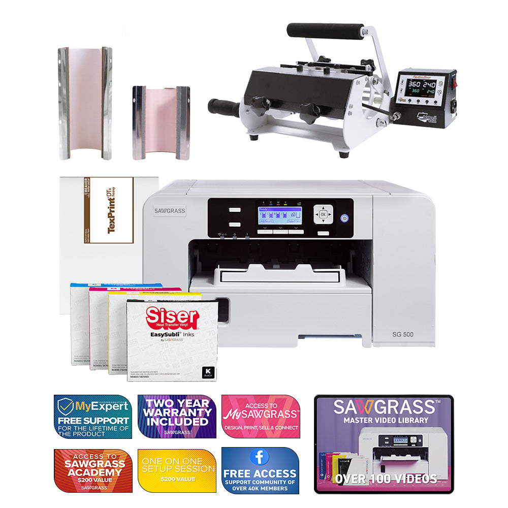 Sawgrass Virtuoso SG500 Siser EasySubli-Drucker mit Signature Series 2-in-1-Tassenpresse