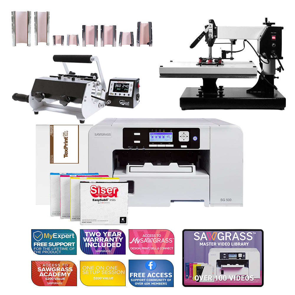 Sawgrass Virtuoso SG500 Siser EasySubli Printer with Signature Series 16" x 20" Swing-Away Heat Press and 8-in-1 Mug Press