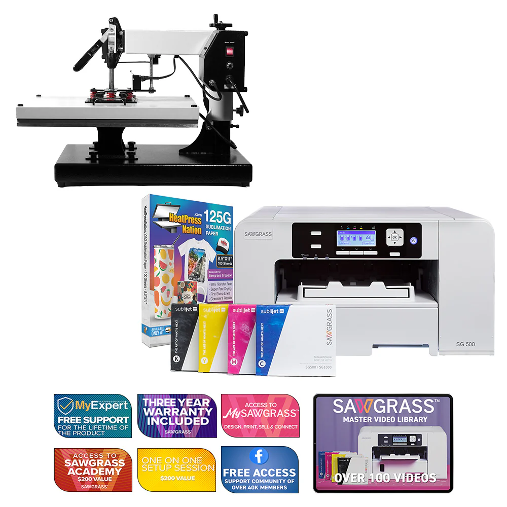 Sawgrass Virtuoso SG500 Sublijet Sublimation Printer with Signature Series 16" x 20" Swing-Away Heat Press