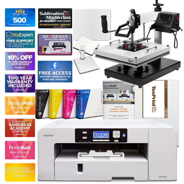 Sawgrass SG1000 Sublimation Printer & Signature Heat Press Bundle