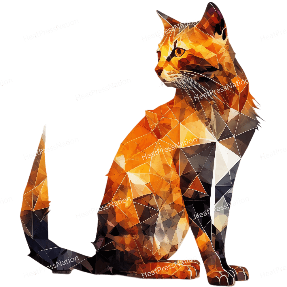 Geometric Orange Cat Design - HeatPressNation