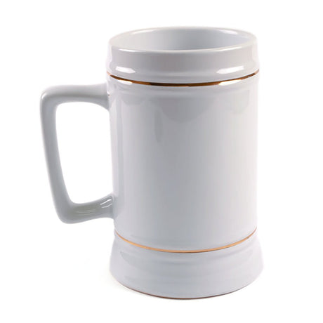 HPN ORCA Premium 22 oz. D - Handle Sublimation Ceramic Beer Stein with Gold Trim - 18 per Case - HeatPressNation