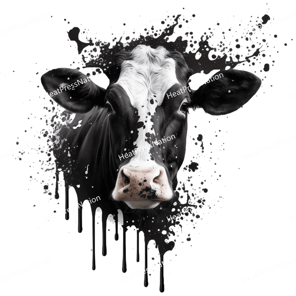 Splatter Monochrome Cow Design - HeatPressNation
