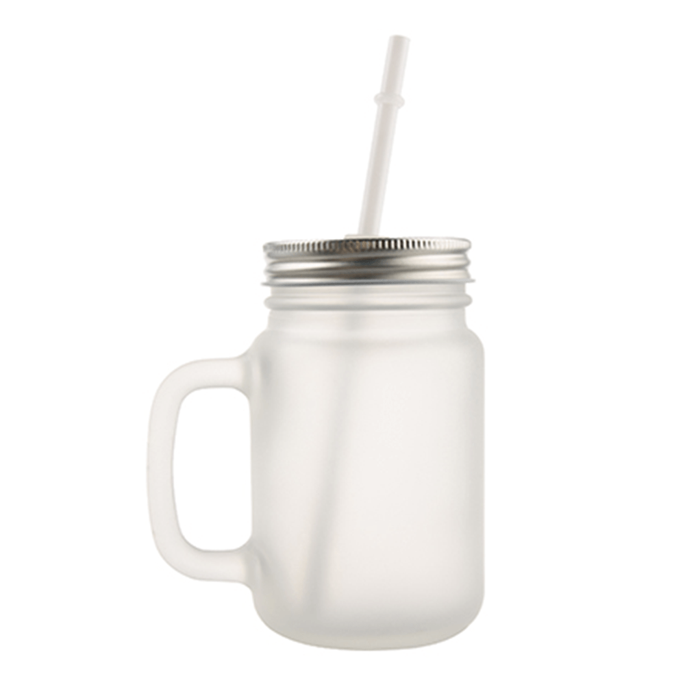 HPN SubliCraft 12 oz. Sublimation Frosted Glass Mason Jar with Straw and Handle - HeatPressNation
