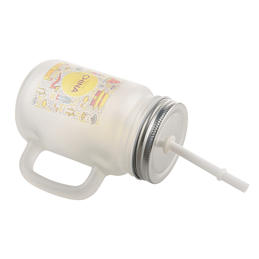 HPN SubliCraft 12 oz. Sublimation Frosted Glass Mason Jar with Straw and Handle - HeatPressNation