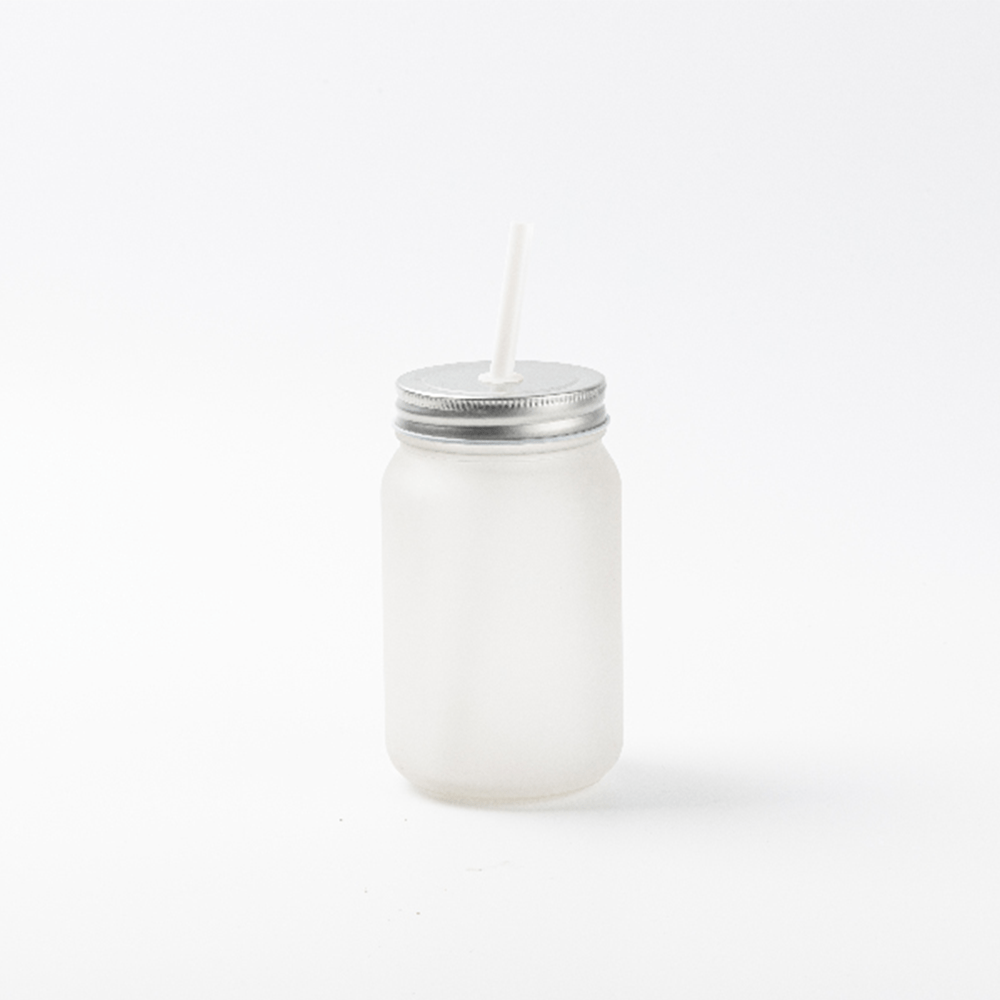 HPN SubliCraft 15 oz. Sublimation Frosted Glass Mason Jar with Straw - 12 per Case - HeatPressNation