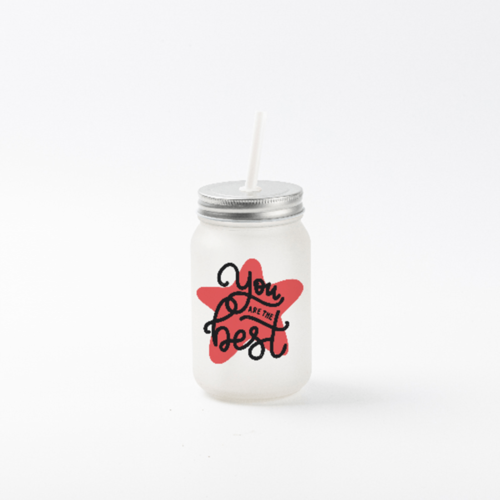 HPN SubliCraft 15 oz. Sublimation Frosted Glass Mason Jar with Straw - 12 per Case - HeatPressNation