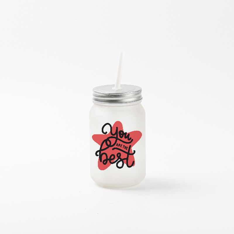 HPN SubliCraft 15 oz. Sublimation Frosted Glass Mason Jar with Straw - 12 per Case