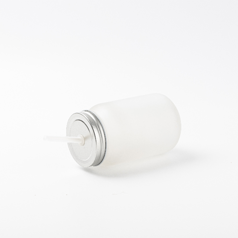 HPN SubliCraft 15 oz. Sublimation Frosted Glass Mason Jar with Straw - 12 per Case - HeatPressNation