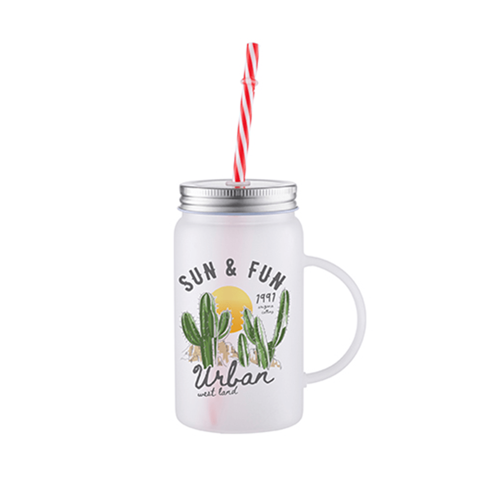 HPN SubliCraft 17 oz. Sublimation Frosted Glass Mason Jar with Straw and Handle - 12 per Case - HeatPressNation