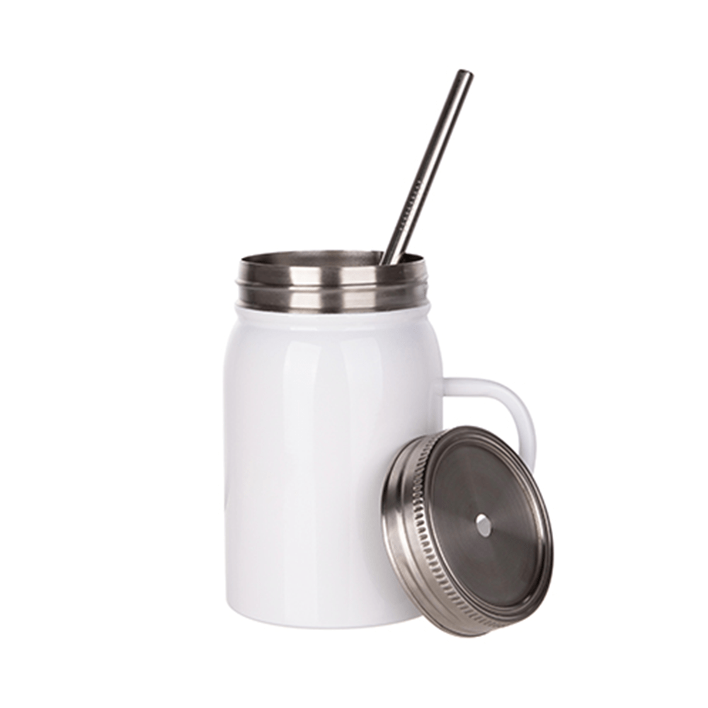 HPN SubliCraft 17 oz. Sublimation Stainless Steel Mason Jar with Straw and Handle - HeatPressNation