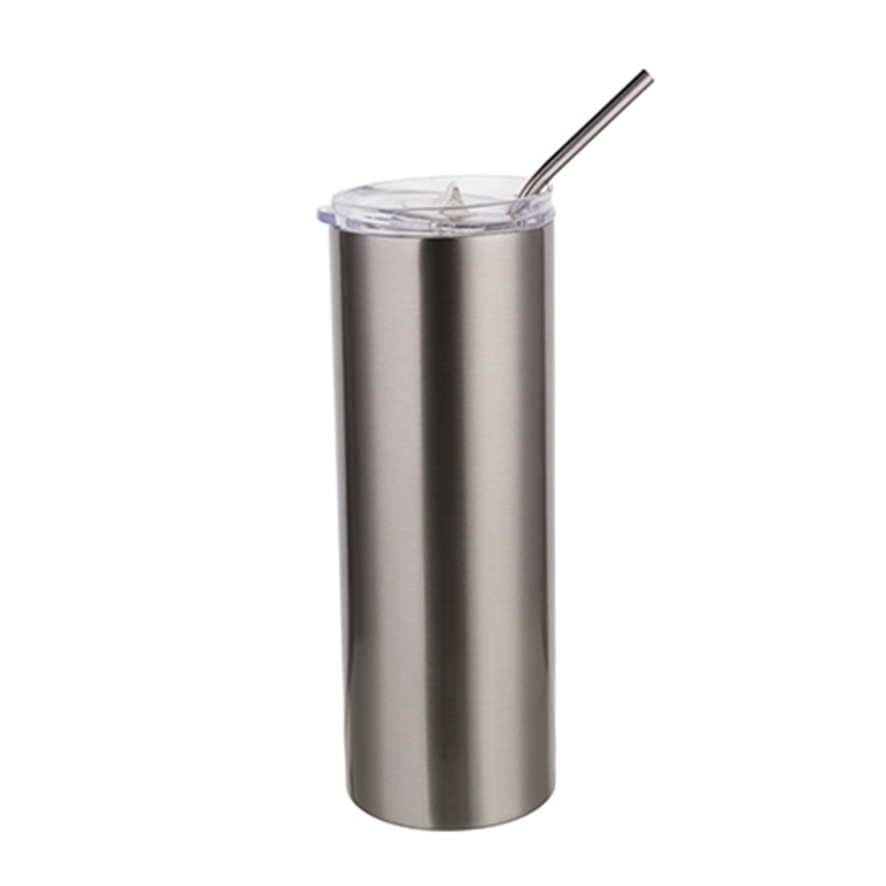 HPN SubliCraft 20 oz. Silver Sublimation Stainless Steel Skinny Tumbler with Straw Individual Tumbler by HeatPressNation