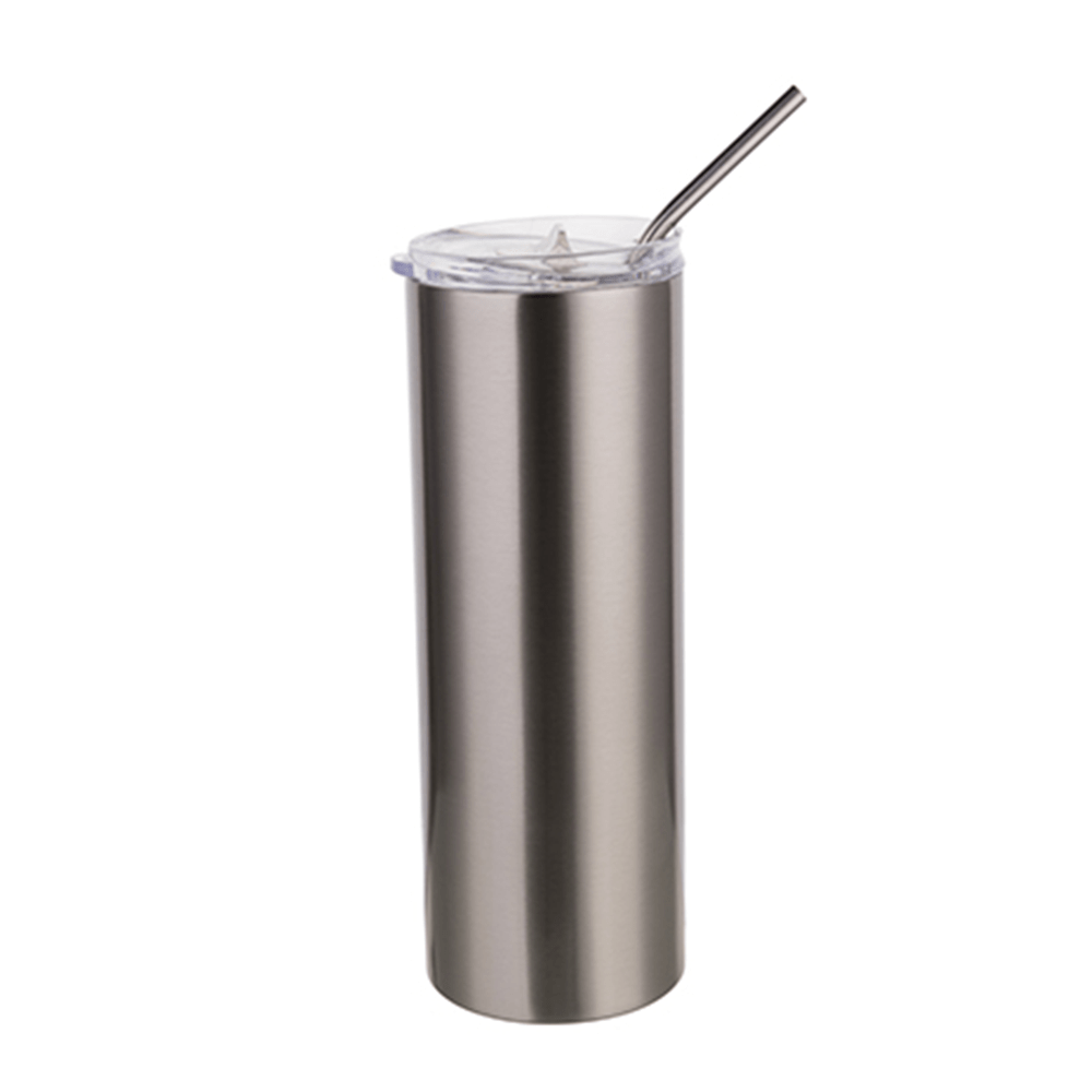 HPN SubliCraft 20 oz. Silver Sublimation Stainless Steel Skinny Tumbler with Straw - HeatPressNation
