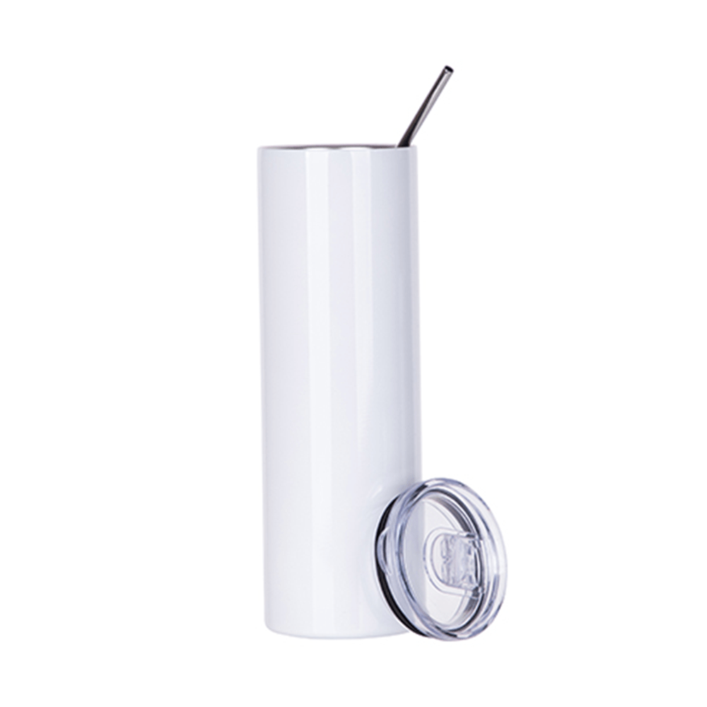 HPN SubliCraft 30 oz. Sublimation Stainless Steel Skinny Tumbler with Straw - White - HeatPressNation
