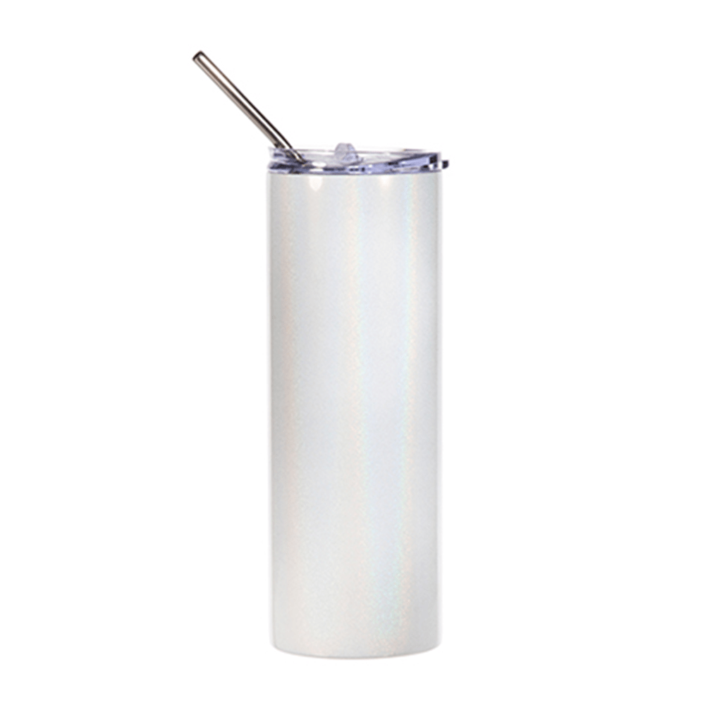 HPN SubliCraft 20 oz. Glitter White Sublimation Stainless Steel Skinny Tumbler with Straw - HeatPressNation
