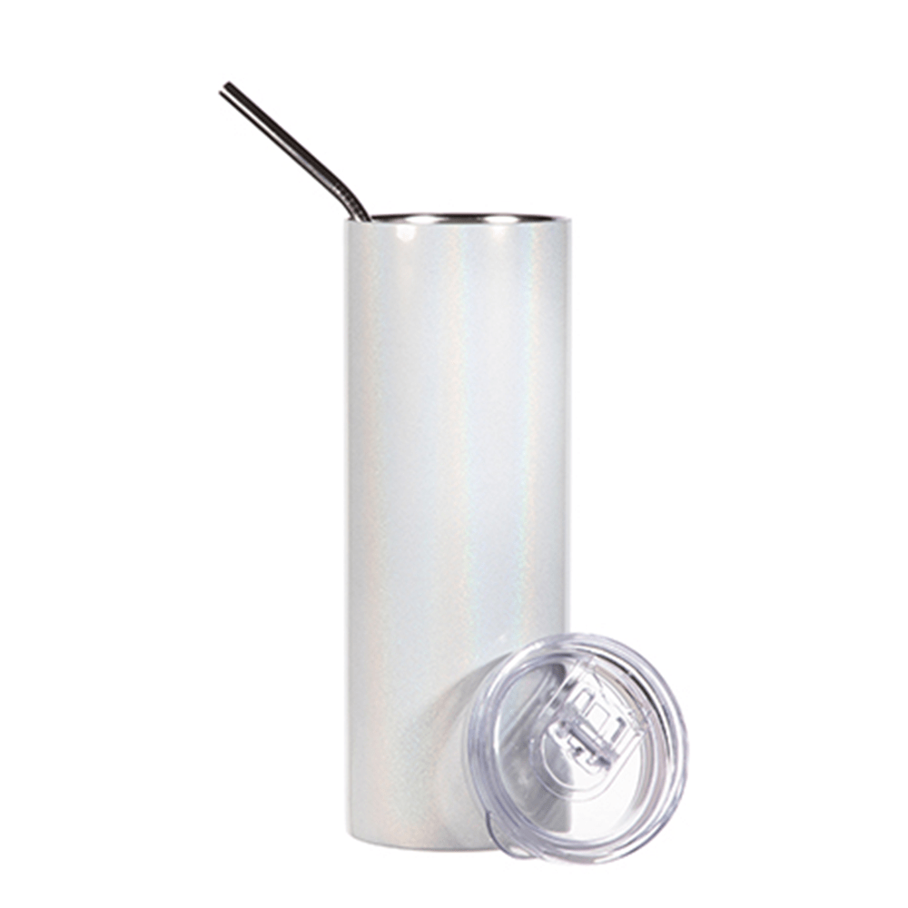 HPN SubliCraft 20 oz. Glitter White Sublimation Stainless Steel Skinny Tumbler with Straw - HeatPressNation