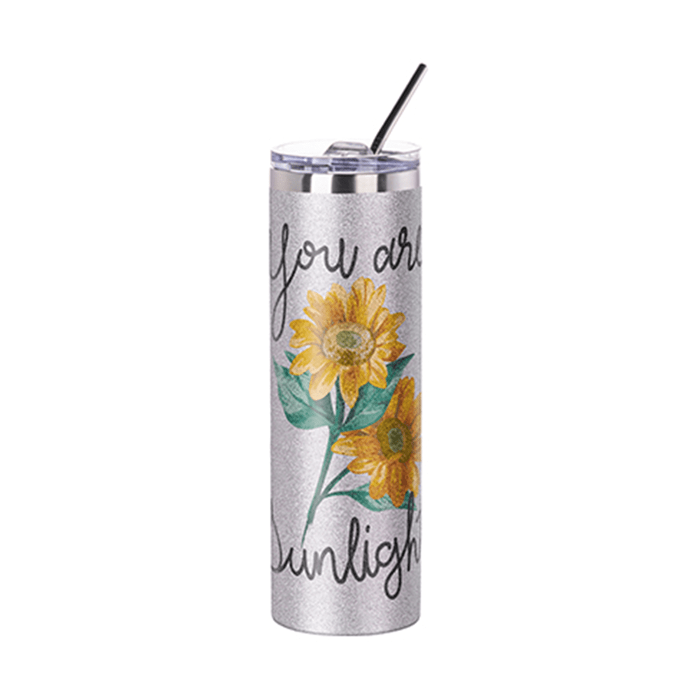 HPN SubliCraft 30 oz. Sublimation Stainless Steel Skinny Tumbler with Straw - Glitter Silver - HeatPressNation