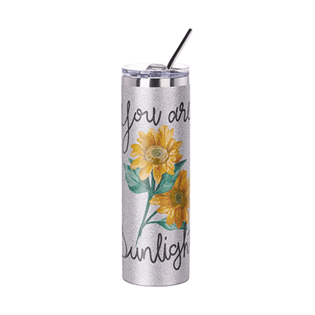 HPN SubliCraft 30 oz. Sublimation Stainless Steel Skinny Tumbler with Straw - Glitter Silver - HeatPressNation