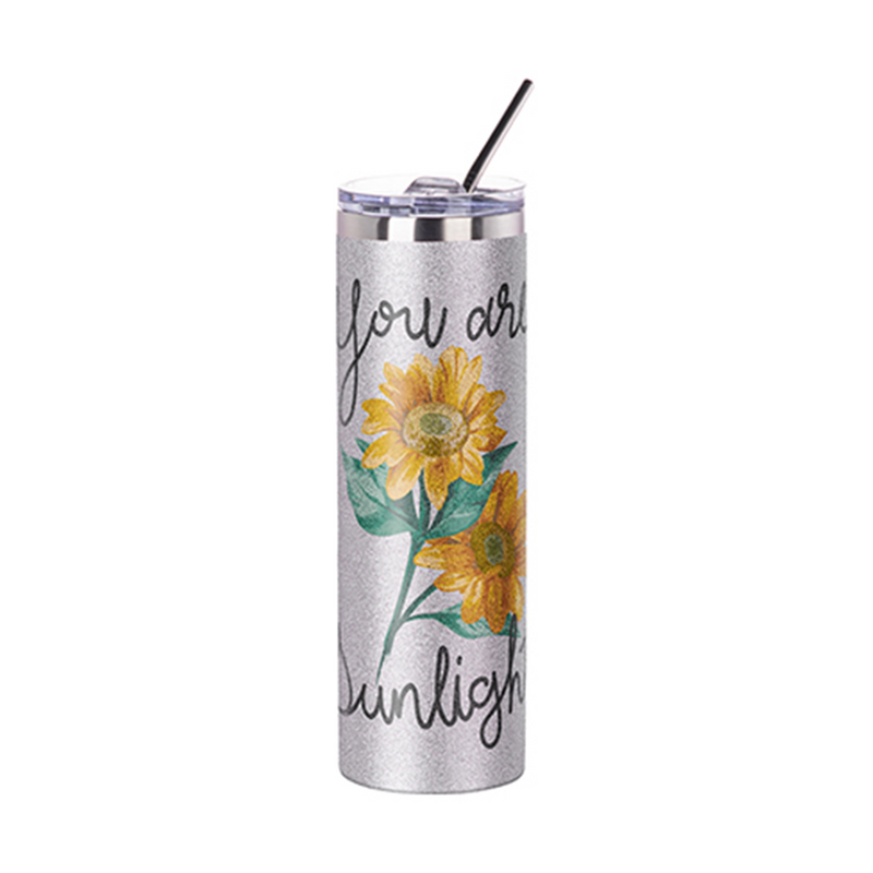 HPN SubliCraft 30 oz. Sublimation Stainless Steel Skinny Tumbler with Straw - Glitter Silver