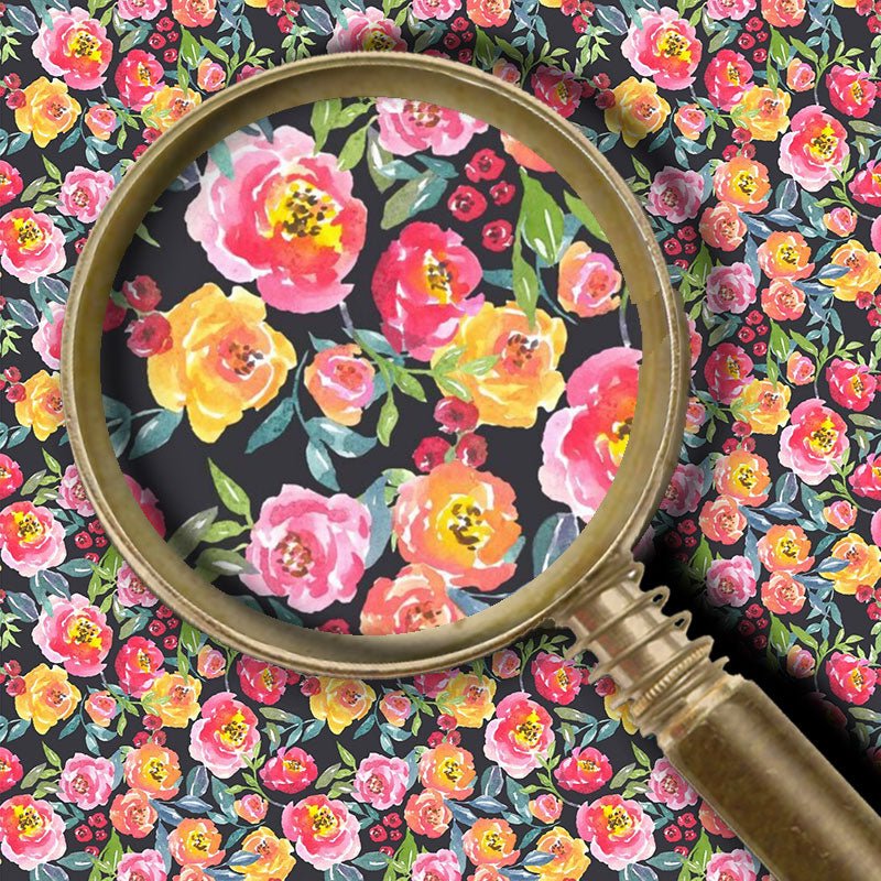 Sparkleberry Ink PATTERNED Heat Transfer Vinyl - Watercolor Posies Black - HeatPressNation