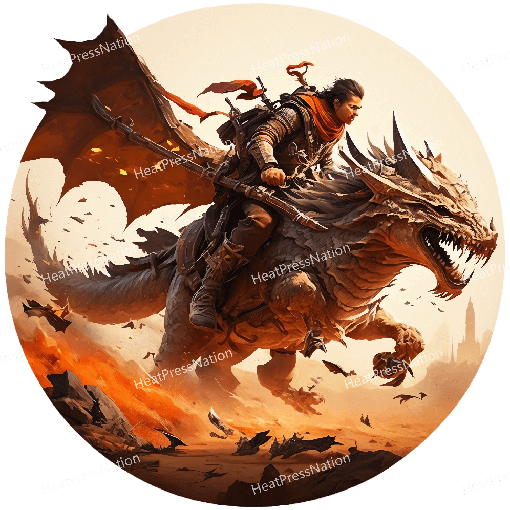 Warrior Riding Dragon Design - HeatPressNation