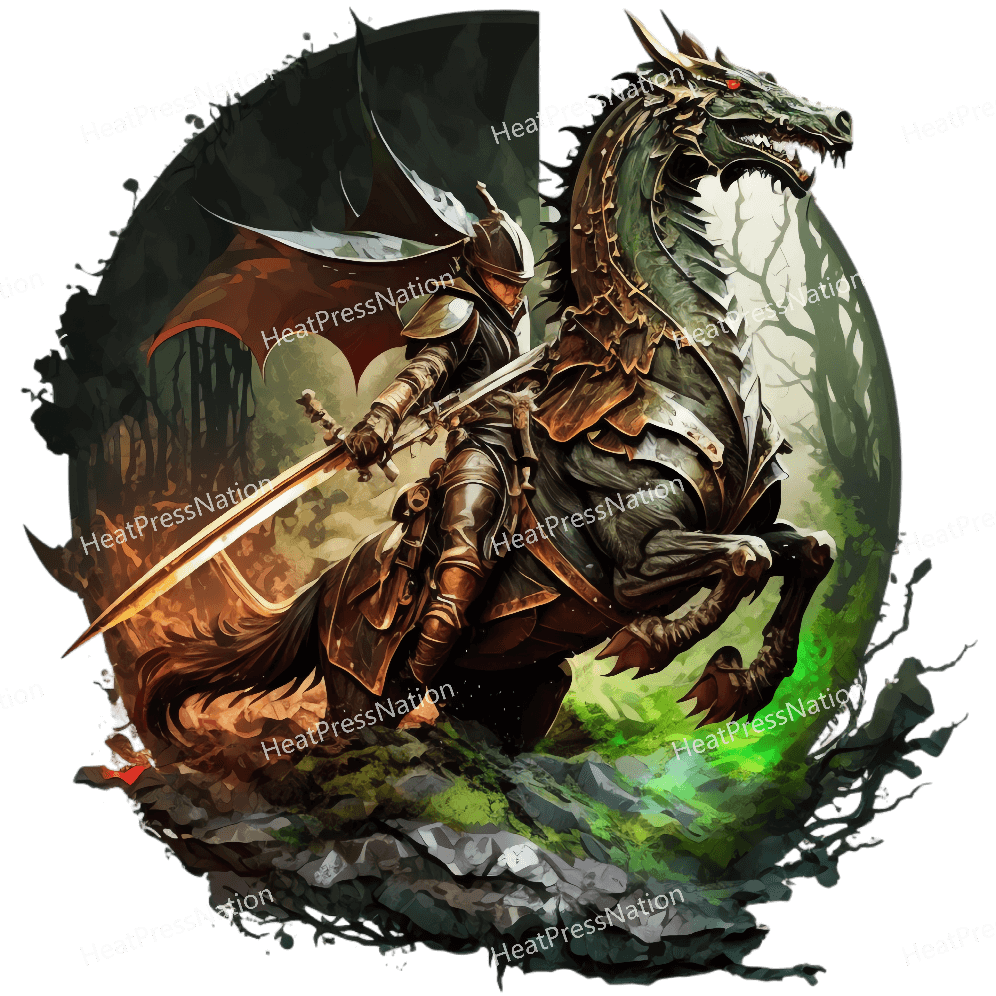Sword Warrior on Dragon Design - HeatPressNation