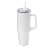 HPN SubliCraft 40 oz. Sublimation Stainless Steel Travel Mug w/ Straw and Handle - White - 20 Per Case - HeatPressNation