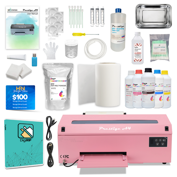 DTF Station Prestige A4 DTF Printer with Ink, Film, and Supplies - Pink