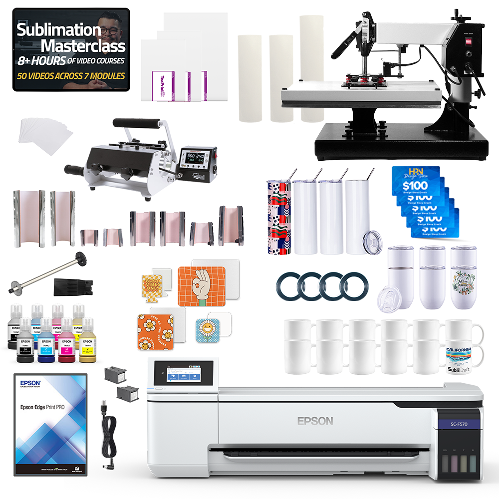 Epson SureColor F570 24" Pro Sublimation Printer 8-in-1 Mug Press and 16" x 20" Swing Away Press Bundle