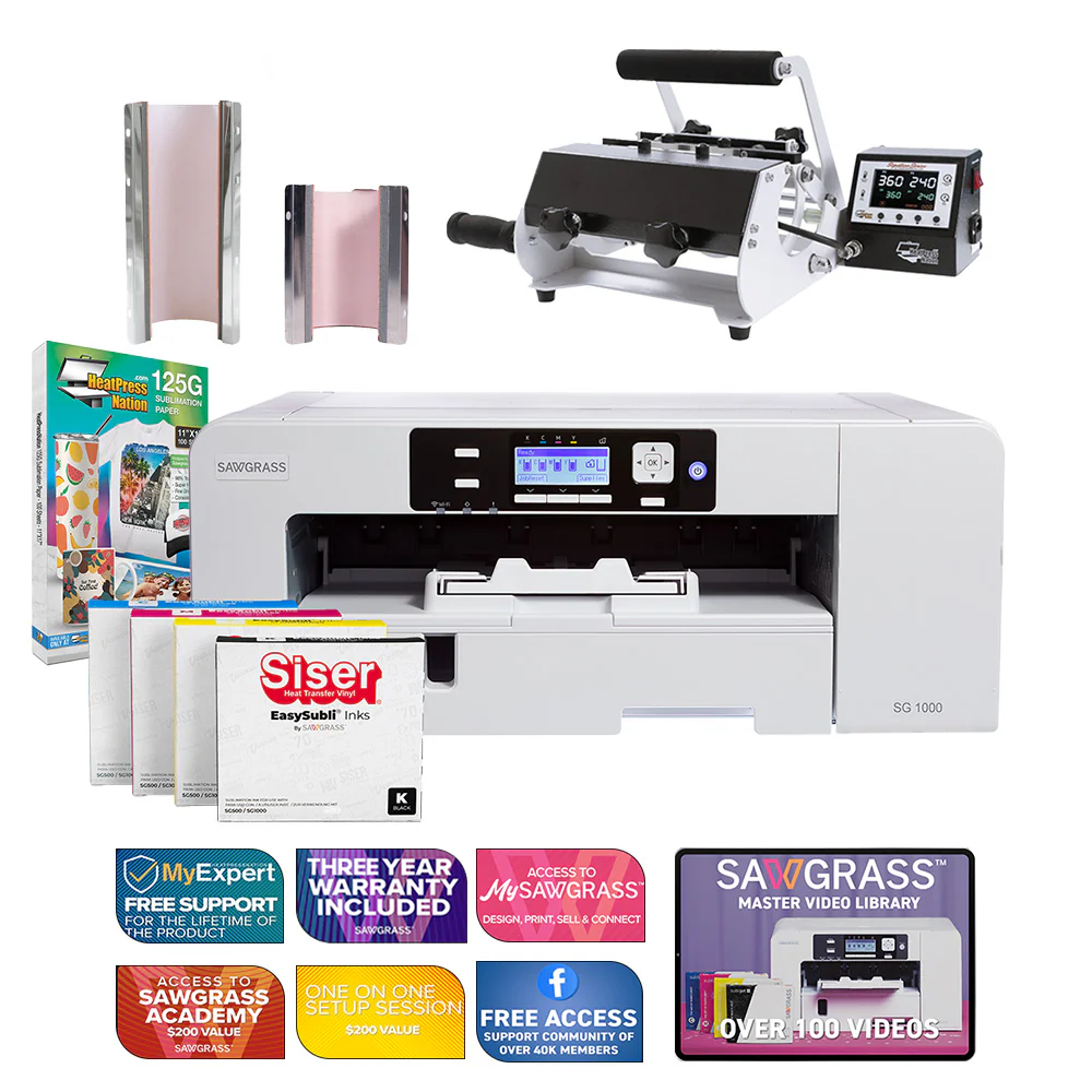Sawgrass Virtuoso SG1000 Siser EasySubli-Drucker mit Signature Series 2-in-1-Tassenpresse 