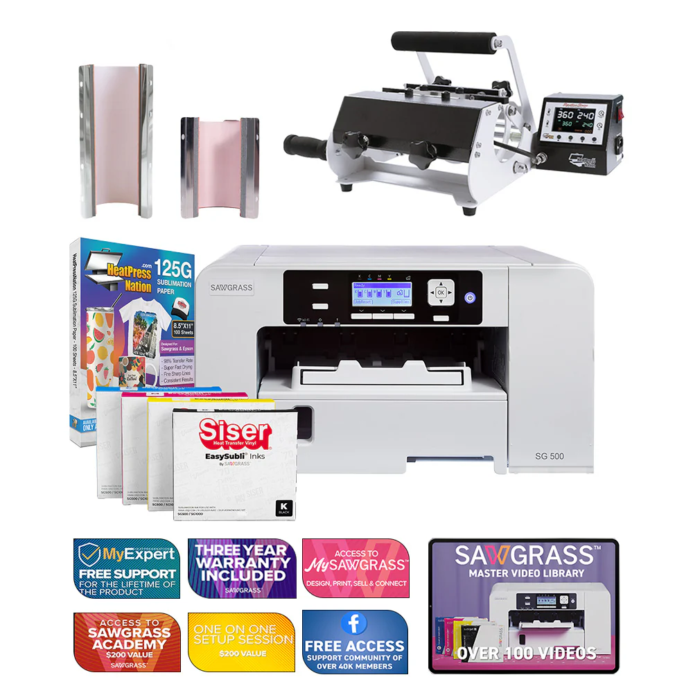 Sawgrass Virtuoso SG500 Siser EasySubli-Drucker mit Signature Series 2-in-1-Tassenpresse 