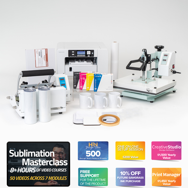 PC Universal Sublimation Bundle with Printer, Flat bed Heat Press Machine  for T-shirts, Transfer Paper, Heat Tape, ALL INCLUDED