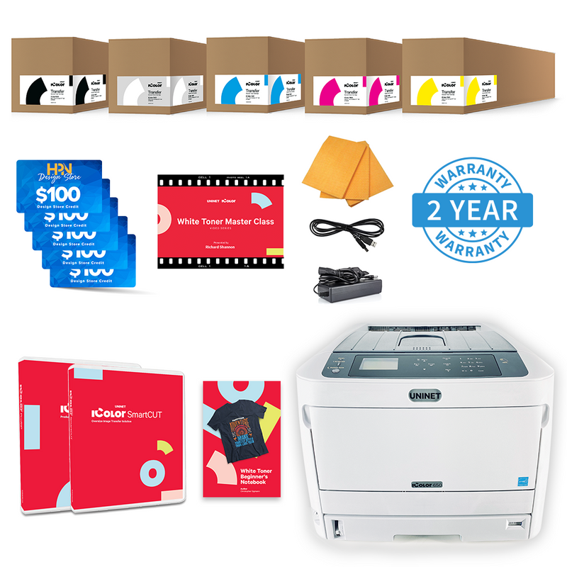 Uninet IColor 650 White Toner DTF Printer with IColor ProRIP, SmartCUT Software, and Masterclass