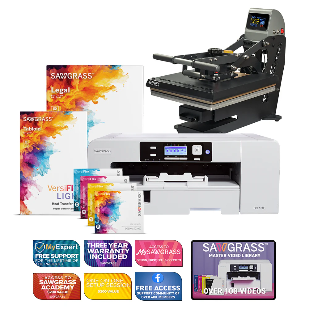 Sawgrass Virtuoso SG1000 VersiFlex-Drucker mit TrueSpec 16" x 20" Hybrid-Heißpresse 