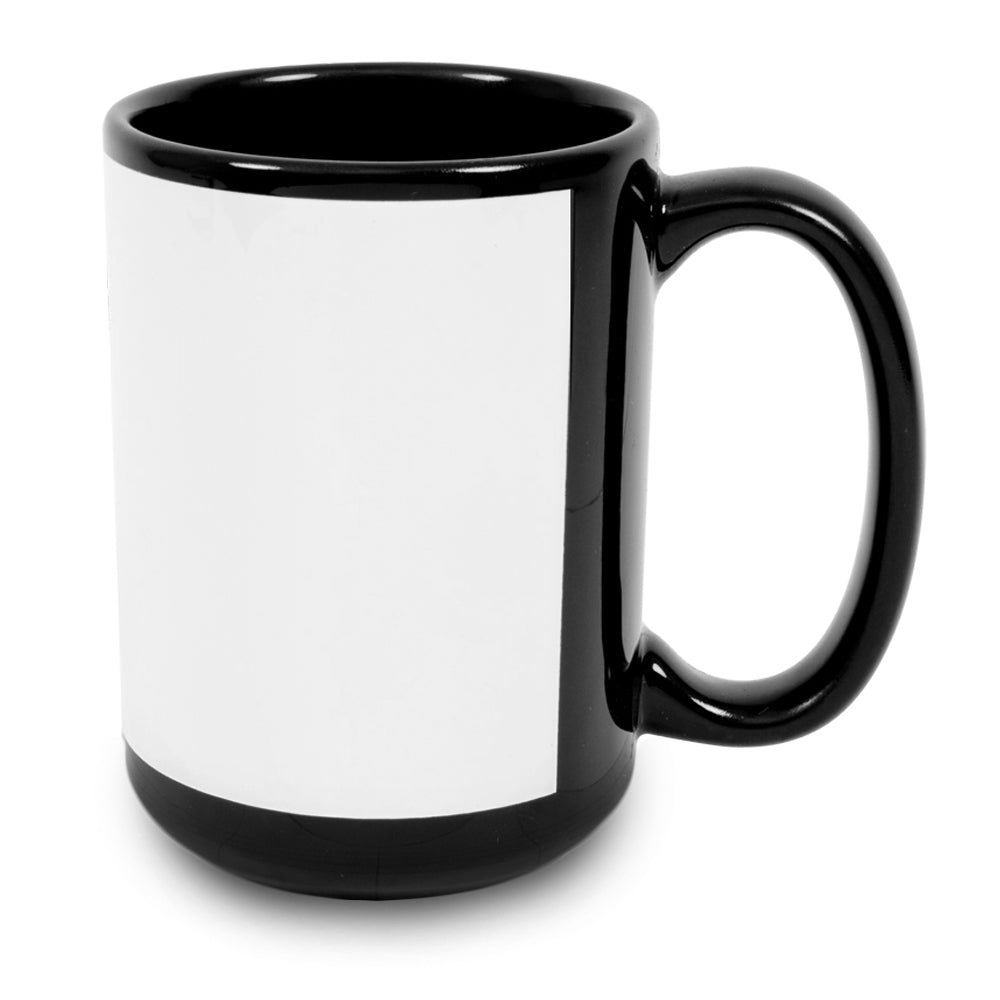 Heat Press Nation Orca Premium 15 oz. Black Sublimation Ceramic Mug With White Patch for Home Use