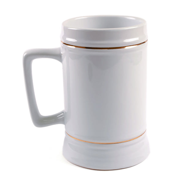 22 oz. ORCA Ceramic D-Handle Sublimation Beer Stein with Gold Trim - 180 Per Case